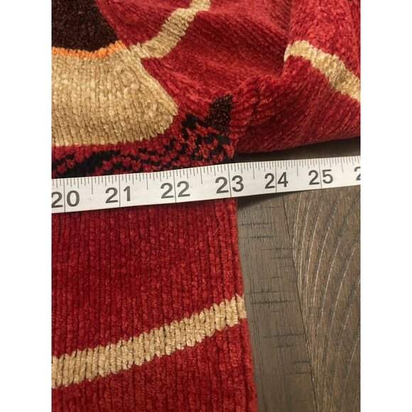 VTG Cabin Creek Chenille Sweater 1X Red Tan Patchwork Stripe V Neck Soft Cozy - Picture 8 of 9